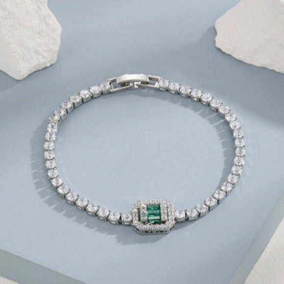 925 Silver 1ct Green Emerald 2ct Diamond Tennis Bracelet Princess Cut Jewelry ct - Picture 7 of 11